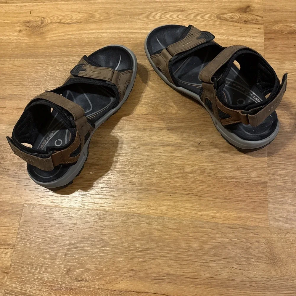 ECCO Men's Brown Leather Sports Sandals EU 43 US 9 - 9.5 Adjustable Walking